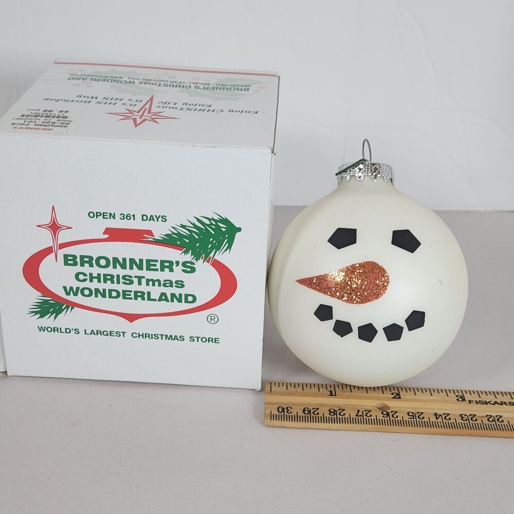 Bronner's Annual Glass Christmas Ornament with Snowman face carrot‎ nose cute
